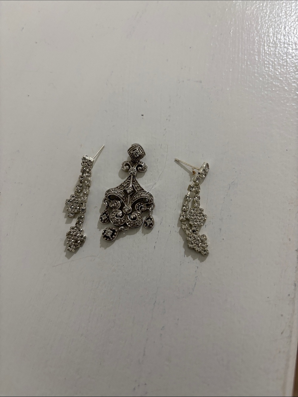 Silver Crystal Drop Earrings Trio - Elegant Silver Sparkle